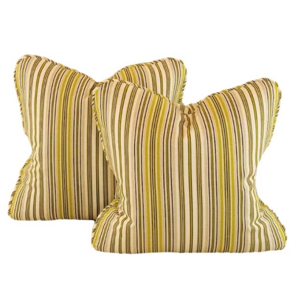 PR Premier Prints Mm Designs Brown Green Ivory Pin Ticking Stripe Pillow Covers